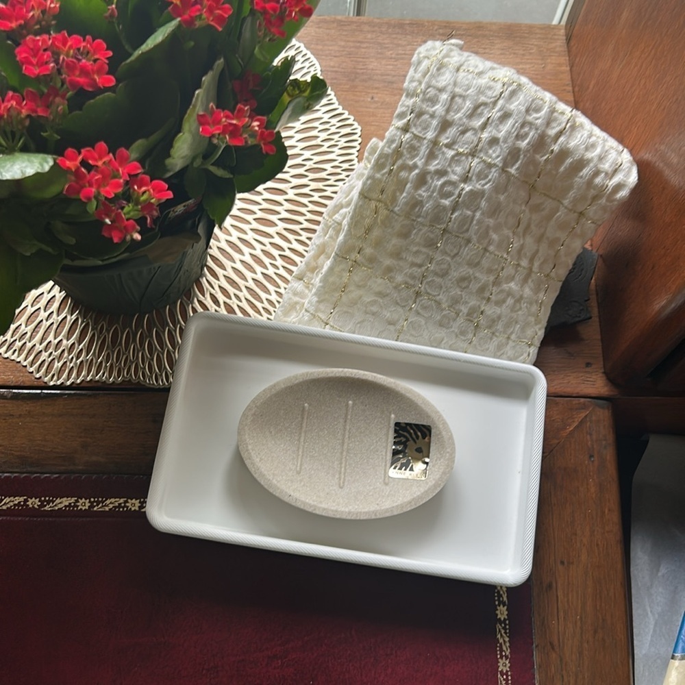 Anne Klein Textured Beige White Soap Dish NEW
